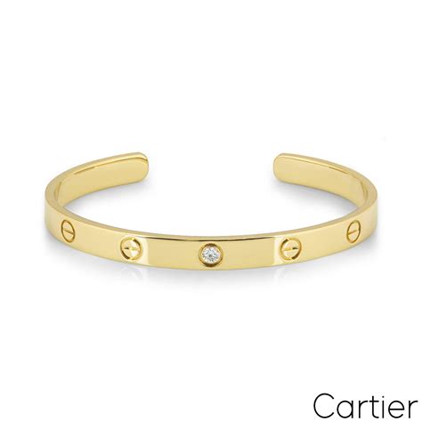 cartier love yellow gold cuff with one diamond|cartier love bracelet with screwdriver.